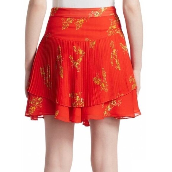 Derek Lam 10 Crosby Mini Skirt 8 NWT Pleated Floral Red Luxury Layered Flirty - Picture 9 of 11